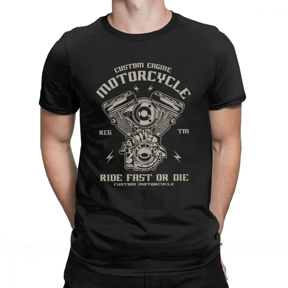 

Men T Shirts Biker Engine Motorcycle Ride Fast or Die Funny Short Sleeve Tees Crewneck Tops 100% Polyester Printed T-Shirt