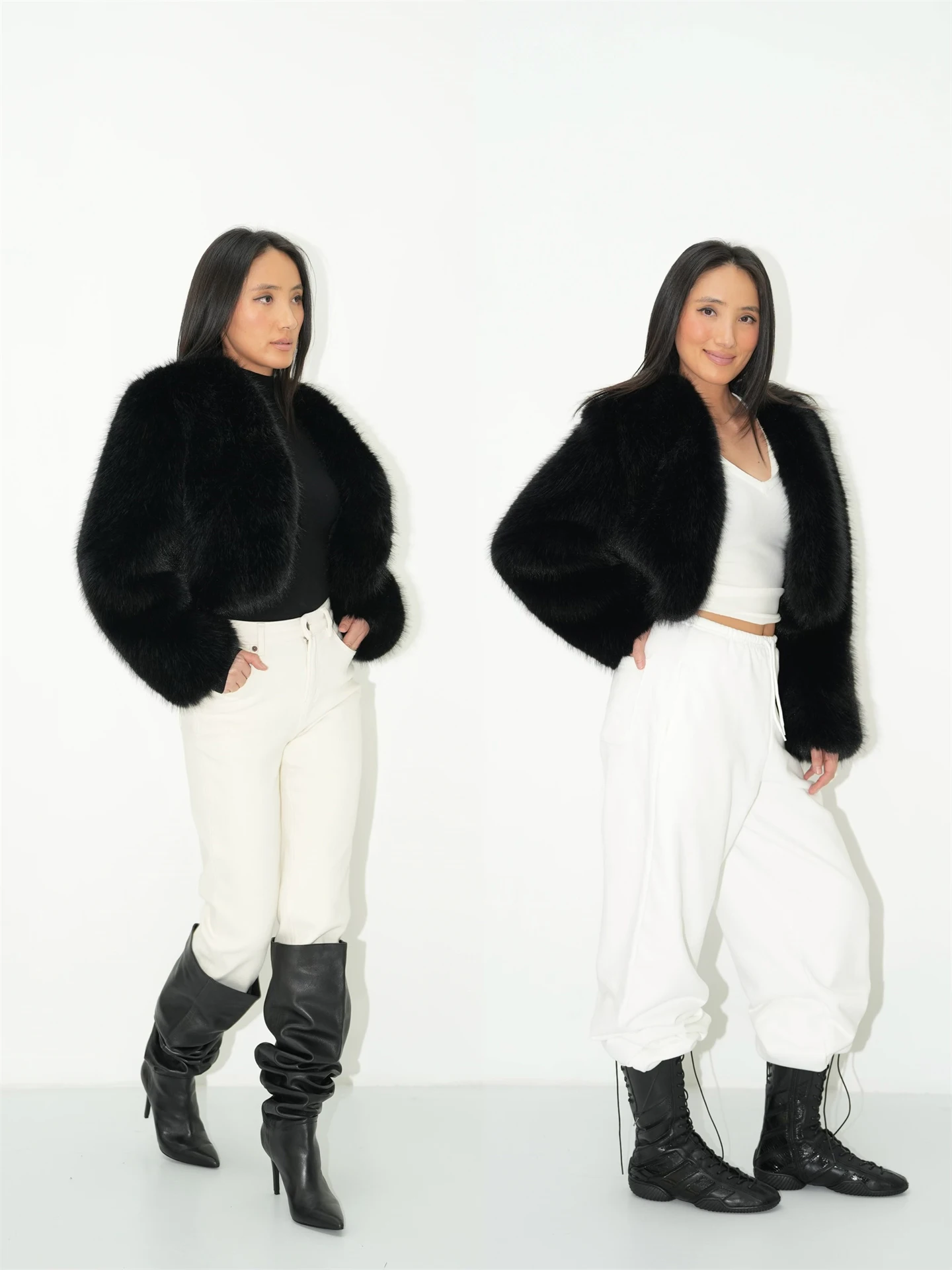 

WellD Luxury ort Fur Jaet Fake Fur V-Ne Collarl Eco-Friendly Women's Winter Coat Polyester Stand Fit