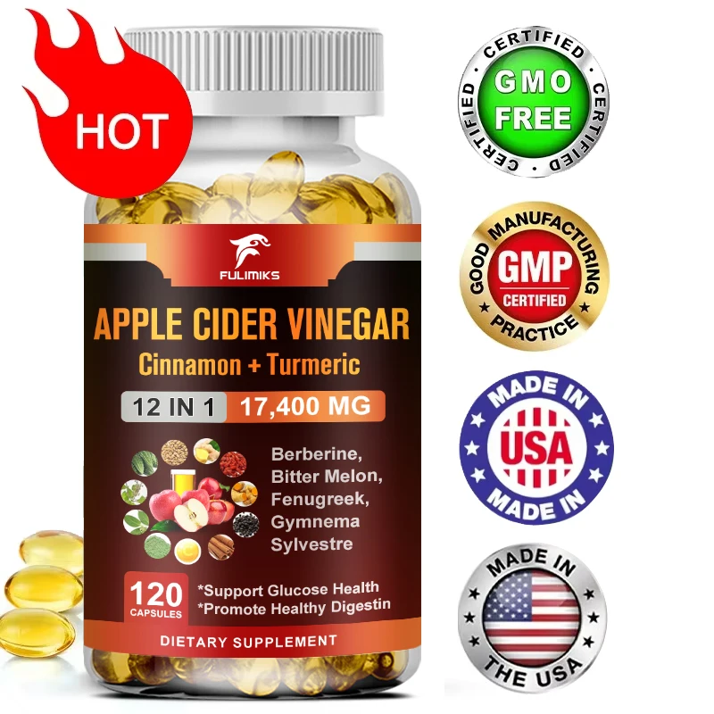 

Капсулы с уксусом Apple Cider, с корицей и куркумой — поддержка детоксикации и пищеварительной очистки, кровообращения и иммунитета, суперпоглощение