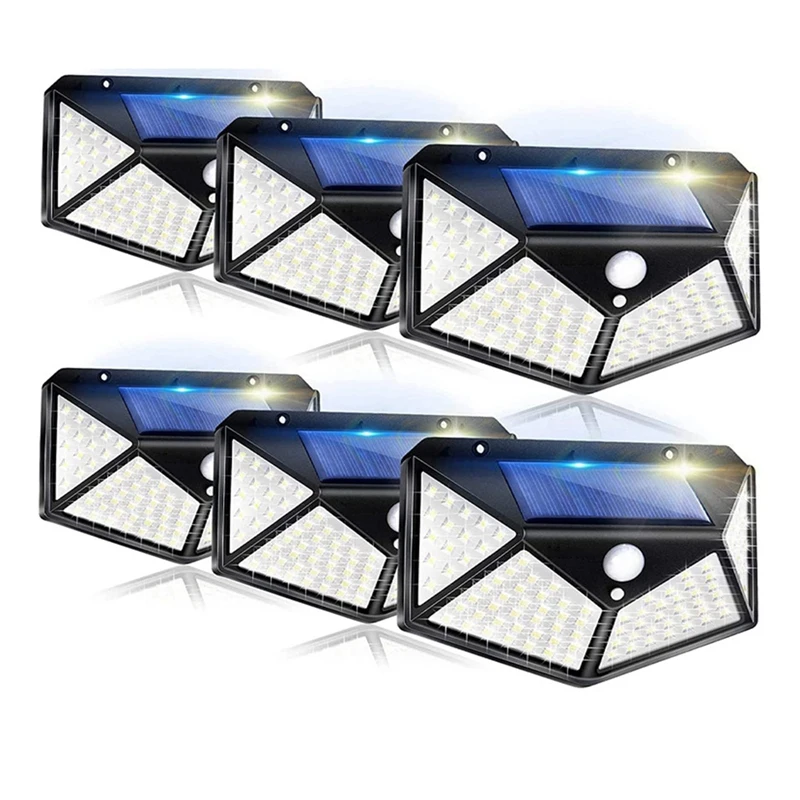 Solar Lights Outdoor 6 Pack, 100LED/3 Modes 270° Lighting Angle Motion Sensor Security Lights, IP65 Waterproof