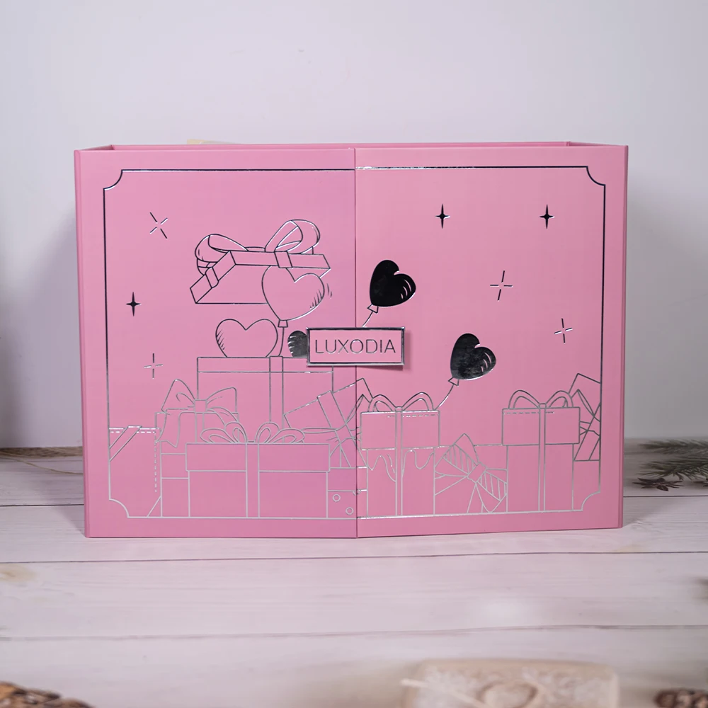 Customized queryHigh-end Silver Stamping Customized logo Double Door Valentine's Day Magnetic Closure Pink Calendar Blind Gift B