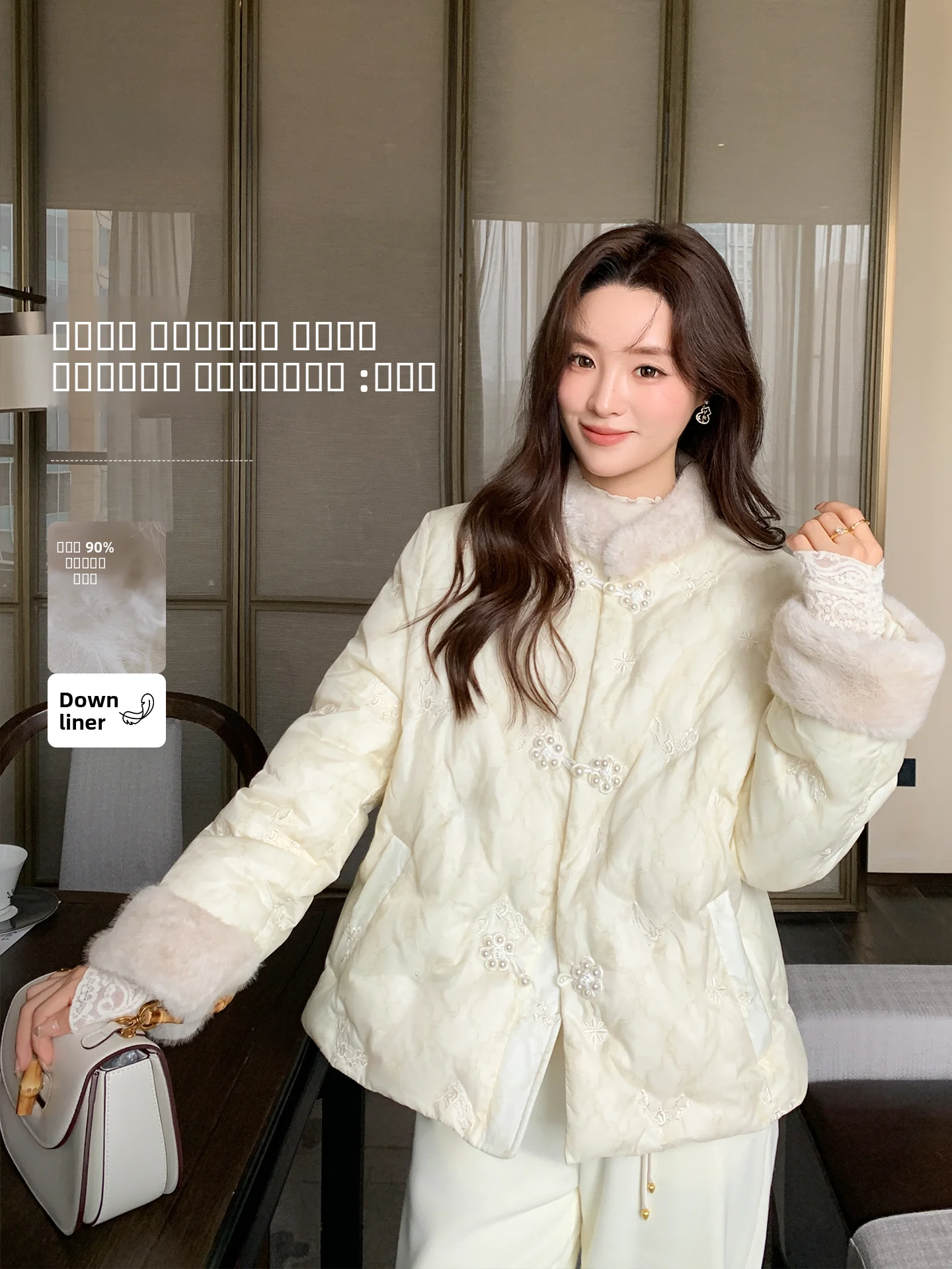

New Chinese Sle Women's down Jaet Du Feather Fur Collar Button Warm Outerwear Commute Sle Loose Fit Regular Sve
