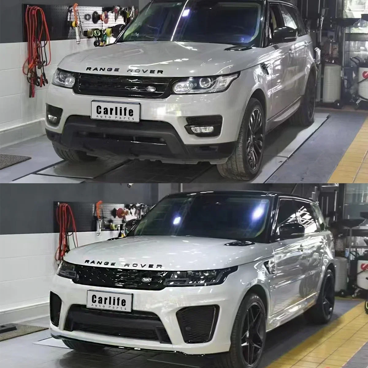 

Обвесы для Land Rover Range Rover Sport L494 2013-2017, подтяжка лица, модель SVR 2020, с подсветкой, решетками бампера, крыльями