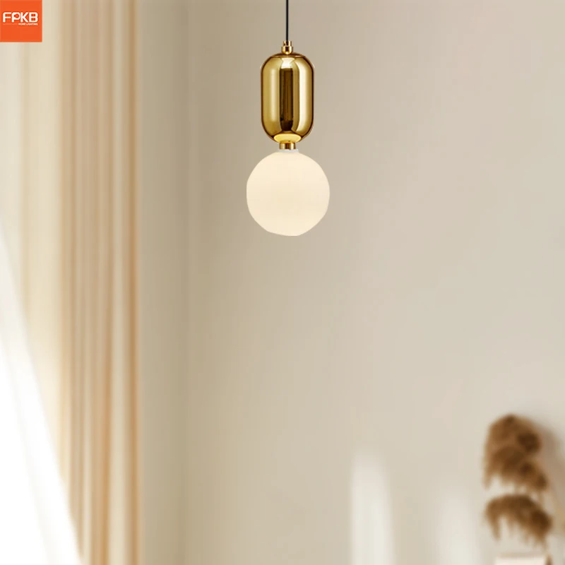 

Nordic milk white ball bedside chandelier, modern creative art, personalized restaurant bar, single-headed ball glass lamp