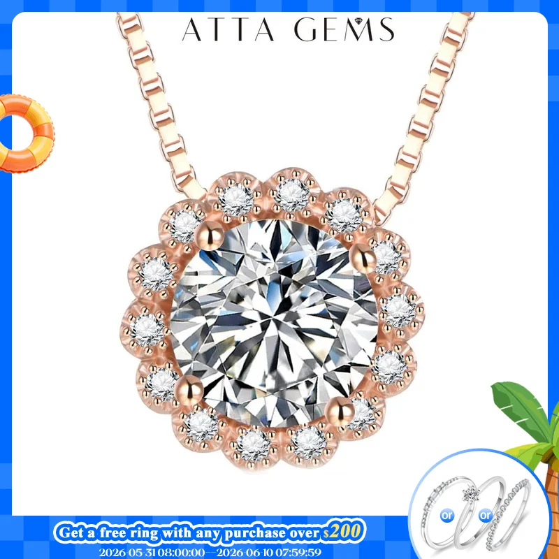 

18K Rose Gold Plated Pendant Necklace For Women Round 8.0mm 2CT lab diamond Moissanite Gemstone Pendant Necklace for Wedding