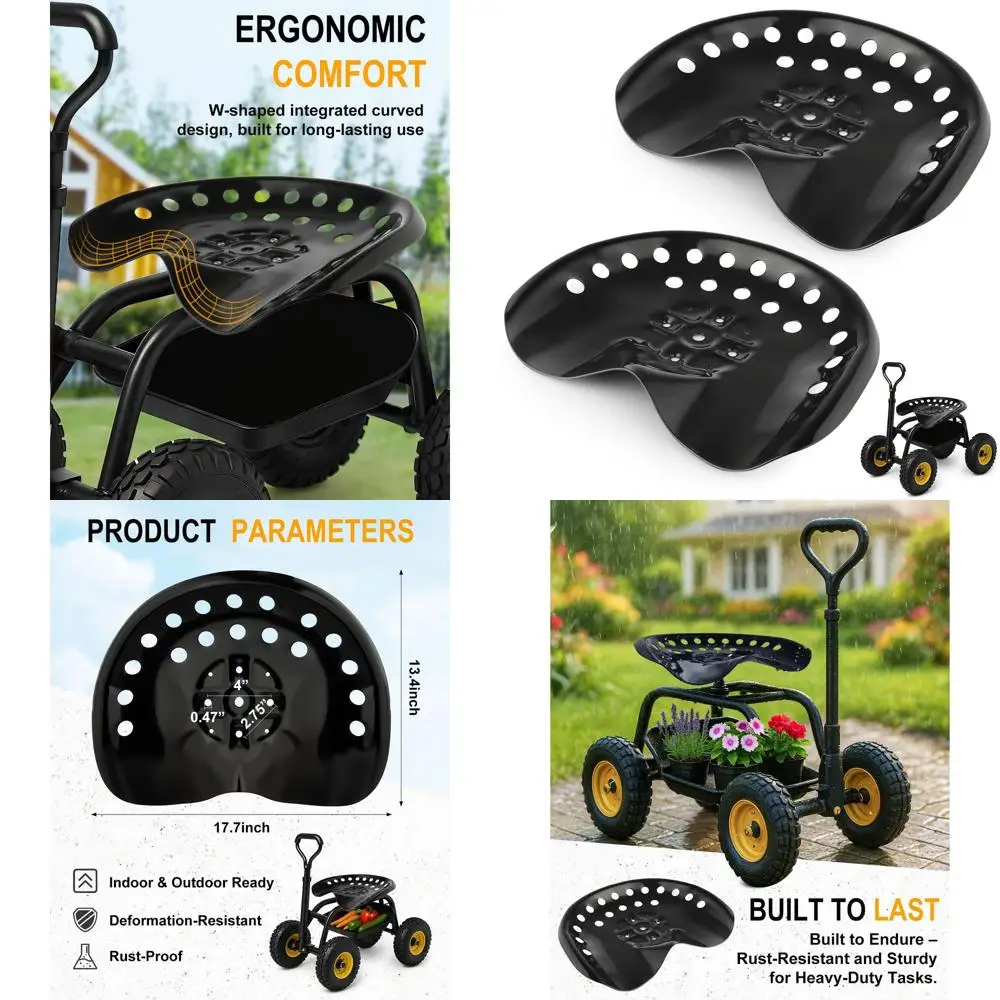

Metal Tractor Seats, 17.7 x 13.4, Garden Cart, Lawnmower, or Bar Stool, Black