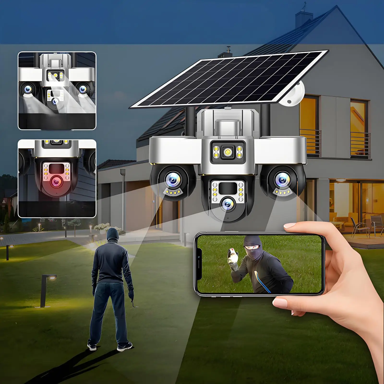 كاميرا CCTV تعمل بالطاقة الشمسية بدقة 6 ميجابكسل مع لوحة طاقة SIM 4G PTZ الضوئية للمنزل والمزرعة #4