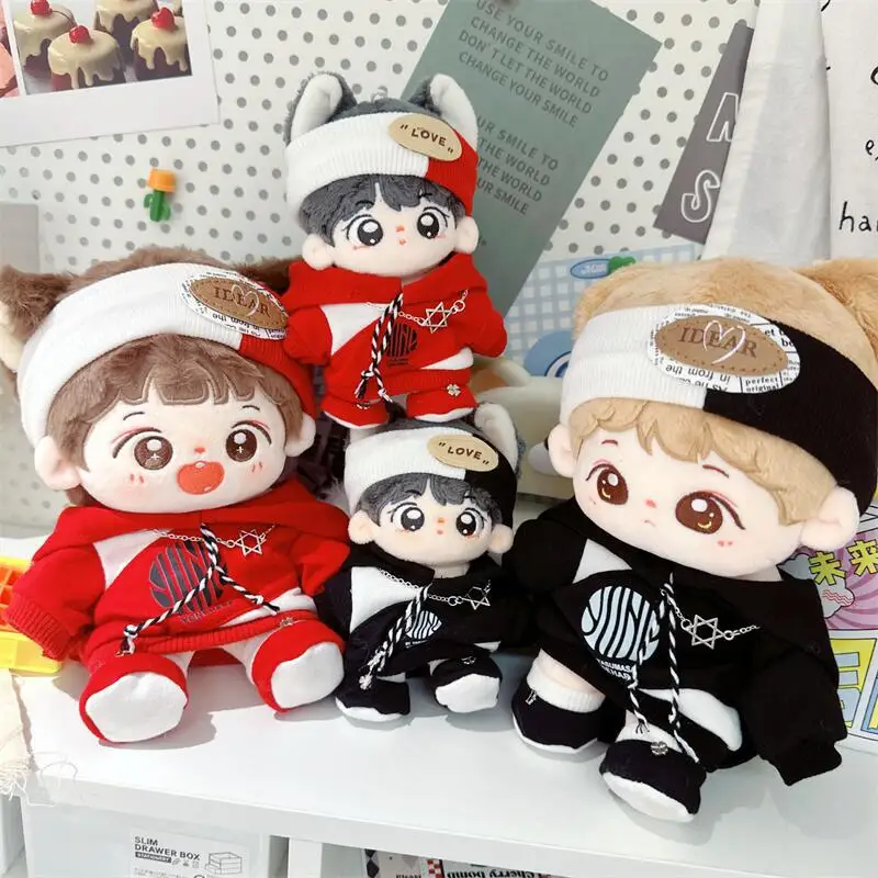 10/20cm Cute Idol Doll Clothes Cartoon Red Black Cool Boy 4Pcs Set Plush Doll Clothes Accessories Girls Fans Collection Gifts