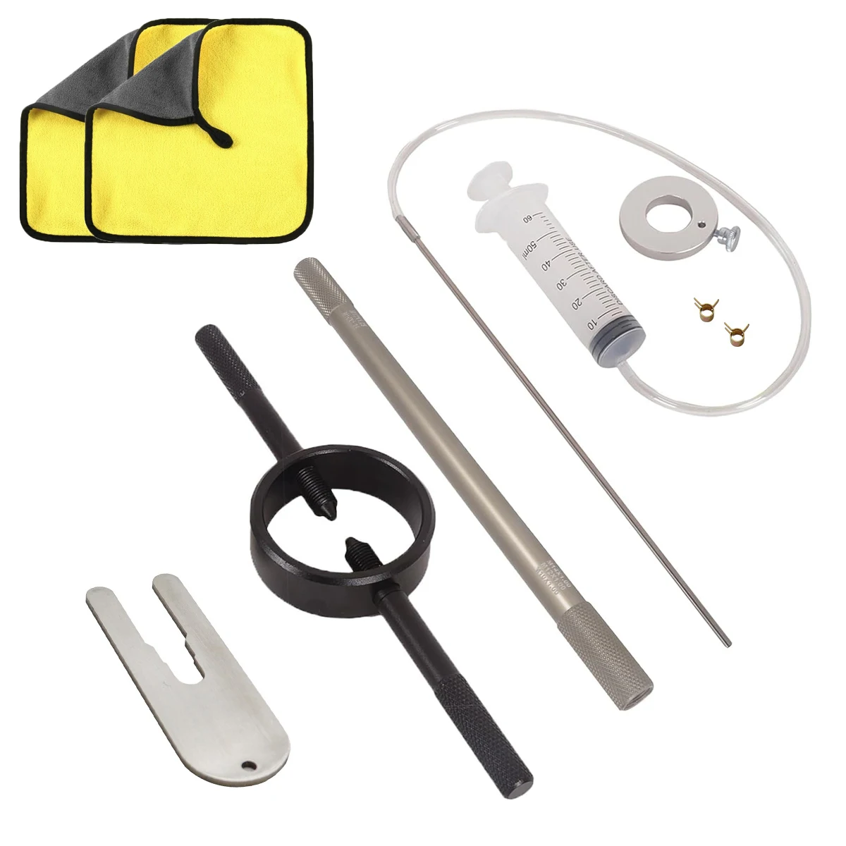 

Motorcycle Fork Service Tool Kit Fork Oil Level Tool + Fork Spring Compressor +Damper Rod Bleed Tool + Cleaning Towel