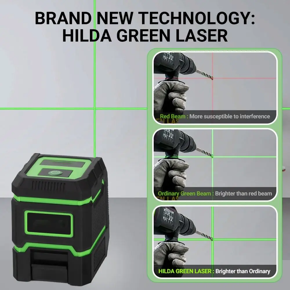 

Super Powerful Self-Leveling Laser Level Horizontal Vertical Green Laser Beam Cross 2 Lines Levelling Tool Leveling