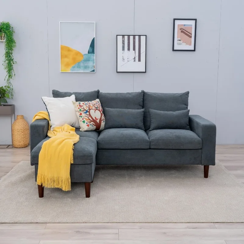 Convertible Sectional Sofa Couch,L-Shaped,2 or 3-Seat with Reversible   for Small Living Room, Apartment Gray Linen Fabric