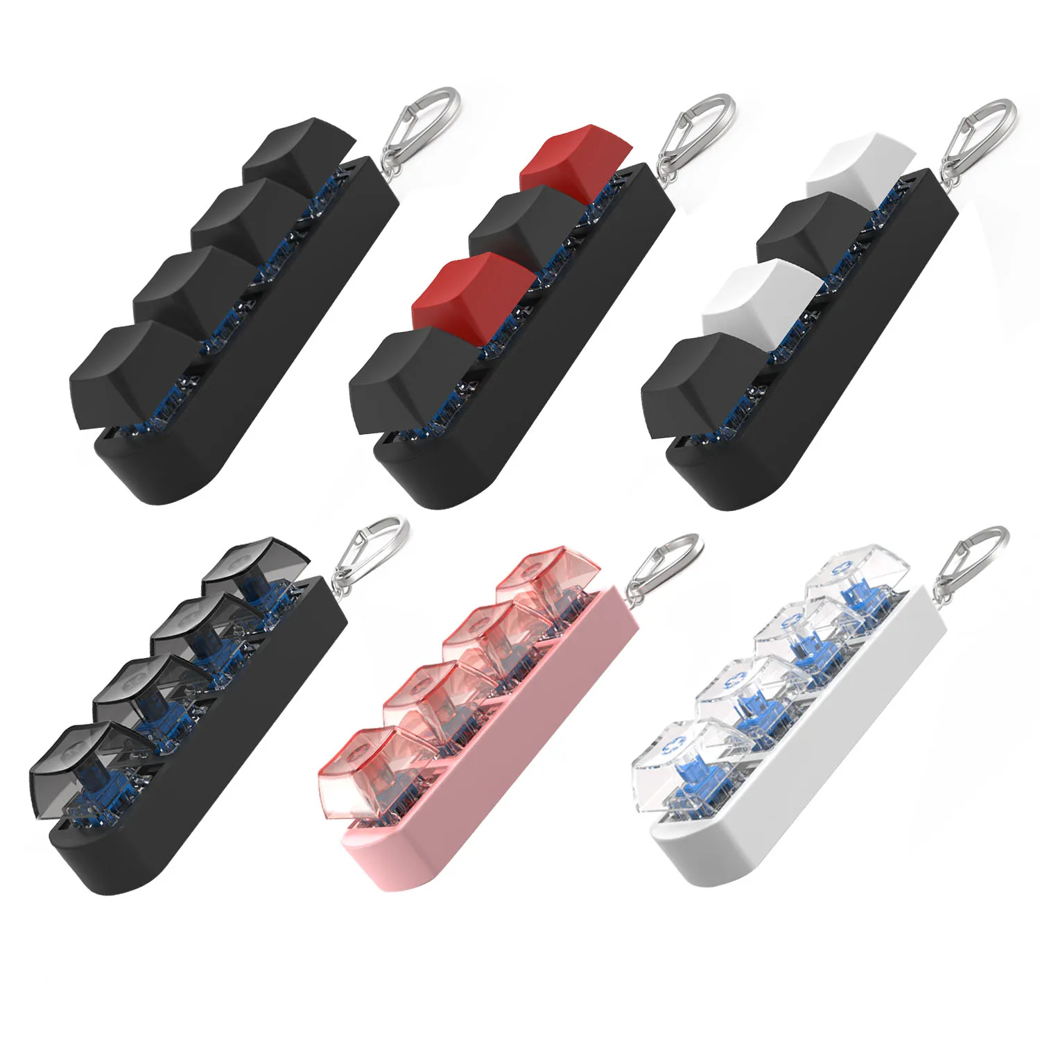 4 Keys Keyboard Keycaps Fidget Toys,Semi-Transparent Black White Red DIY Keycaps Toy Keyboard Caps,Stress Relief Piont Keycaps