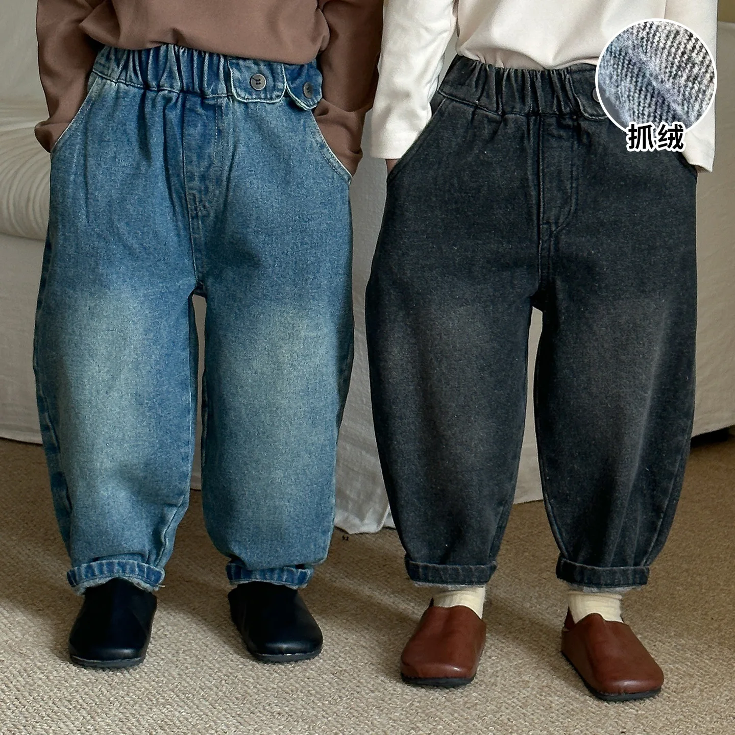 

Осенне-зимние детские джинсовые штаны Jenas для мальчиков в Корейском стиле, однотонные утепленные джинсовые штаны для мальчиков, повседневные бархатные штаны-морковки для маленьких мальчиков