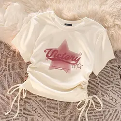 Y2k Top Short-sleeved T-shirt Women 2023 Summer New Spice Girls Drawstring Cute Kawaii Crop Tops Goth Graphic T Shirts