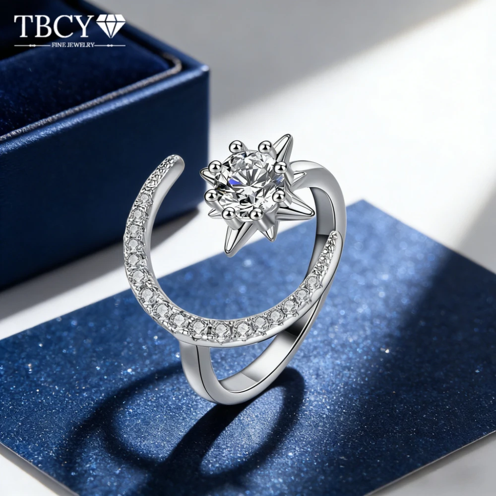 

Кольцо TBCYD D Color 0.5CT Star Moon с муассанитом и бриллиантом для женщин, регулируемое, из стерлингового серебра 925 пробы, для свадьбы, классическое ювелирное украшение
