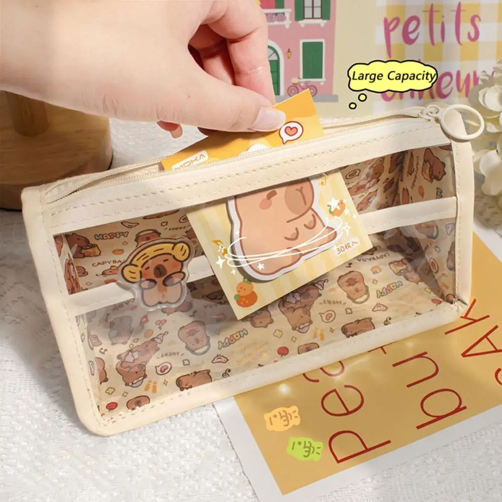 Водонепроницаемая сумка для ручек с капибарой, треугольная основа, прозрачная сумка для канцелярских принадлежностей, водонепроницаемая сумка для ручек из ПВХ, подарок