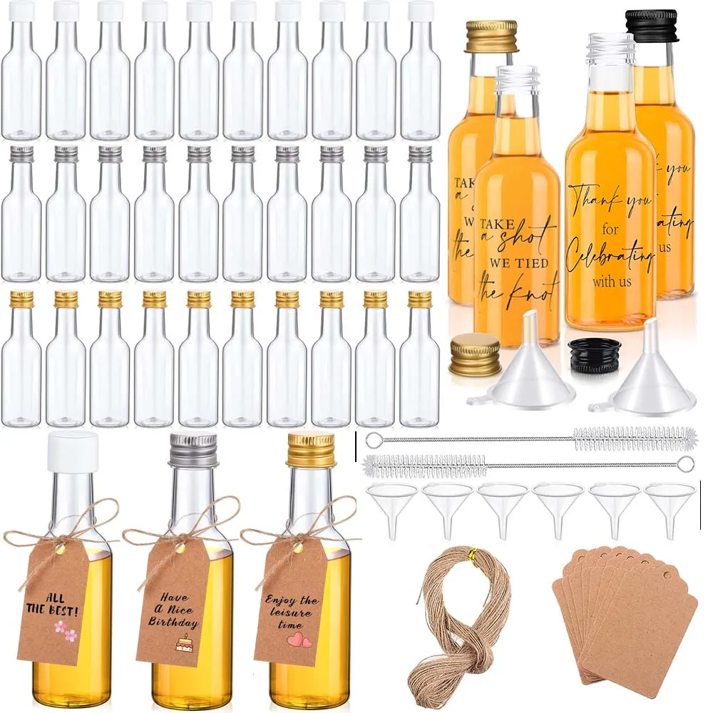 1.7oz Mini Liquor Bottles,Airtight Shot Plastic Alcohol Bottles with Funnels,Little Spirit Bottle,for Cocktail,Party,Weddings