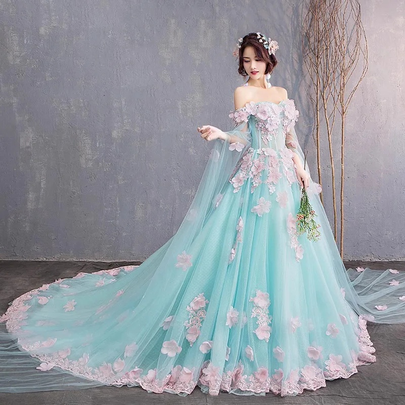 ชุดเดรส Quinceanera เปิดไหล่สไตล์คลาสสิกใหม่2024เดรสแต่งงานตัดเย็บด้วยชุดกระโปรงเจ้าหญิงลายดอกไม้