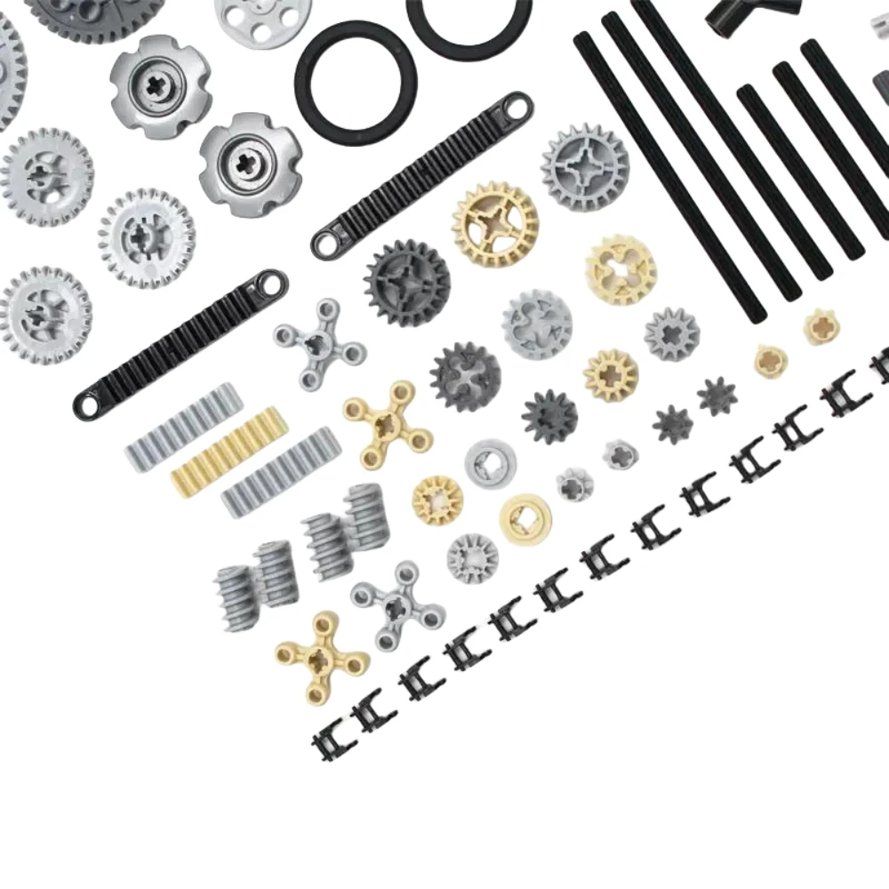 116PCS Getriebewelle Set MOC Technologie Blöcke Teile 9686 Multi-stil Zahnräder Welle Kreuz Achse Mischen Groß Ziegel Spielzeug Zubehör