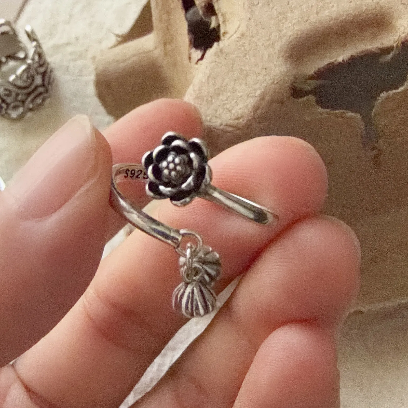Women's 925 Sterling Silver Geometric Flower Ring