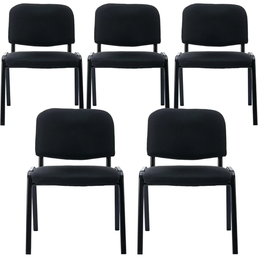 

Mesh Padded Stackable Chairs Set of 5, Black Stacking Chairs with Upholstered Fabric Seat, Armless Office Waiting Room Chairs