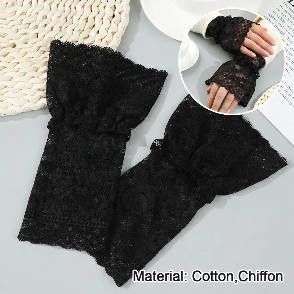 1Pair Spring Autumn Sweater Decorative Scar Cover Gloves Detachable Sleeve Cuffs Ruffles Elbow Sleeve Lace Cuffs Fake Sleeve