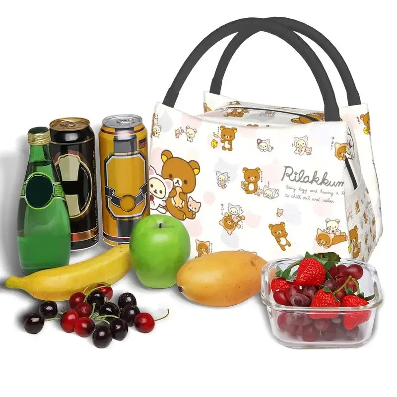 Kawaii Rilakkuma Bear Collage Insulated Lunch Bag for School Office Resuable Cooler Thermal Lunch Box Men