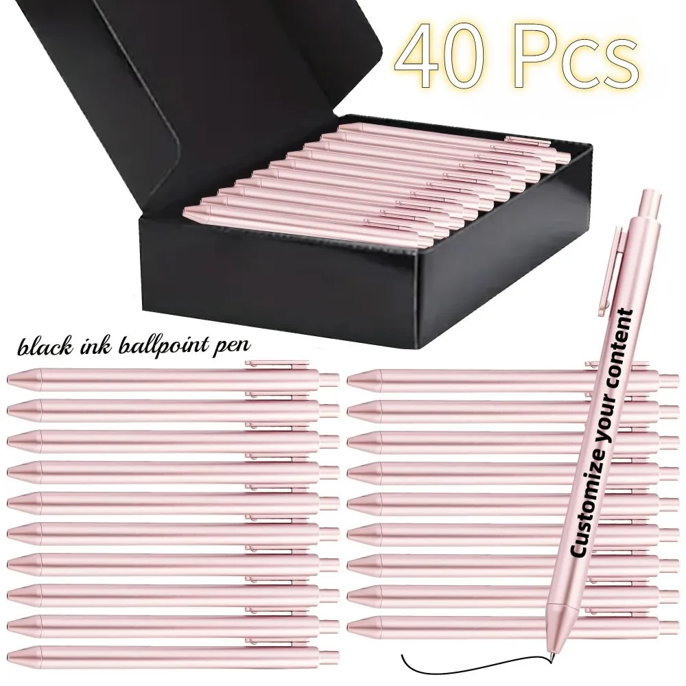 Maßgefertigtes 40-teiliges Luxus-Kugelschreiber-Set mit Schwarzer Geschenkbox Einziehbarer Schwarzer Tinte Lasergravierter Text, Glatt Schreibender Stift 10/40 Stück
