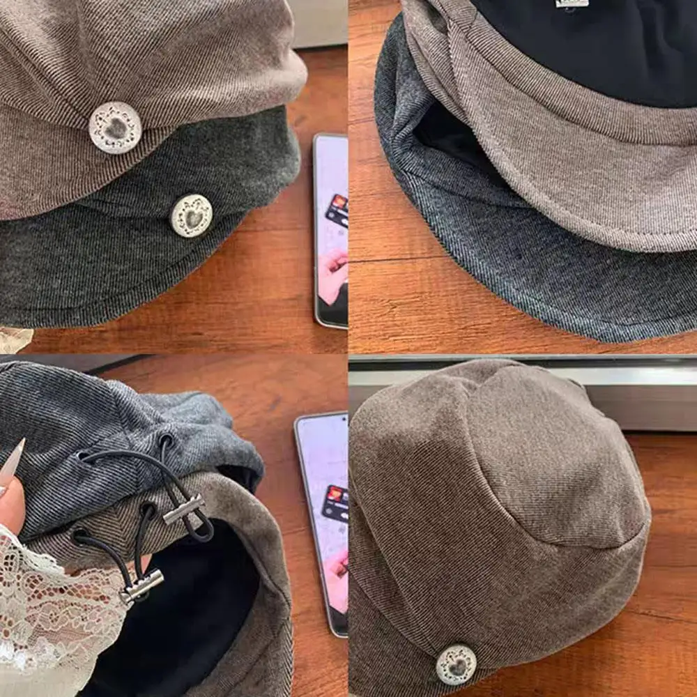 여성용 베레모 가을 겨울 일본 빈티지 뉴스보이 캡 플리츠 브리티시 페인터 캡 큰 머리 사이즈 팔각형 아티스트 모자