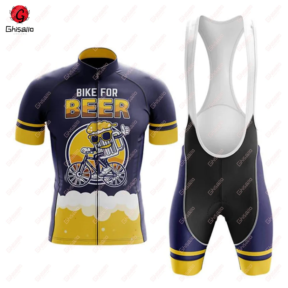 BEER-New Style Cycling Jersey Set for Men, Bicycle Suit, Bike Sleeve, Bib Shorts, Por Team Clothes, Lasting, 20D Gel Pad, Summer image 3