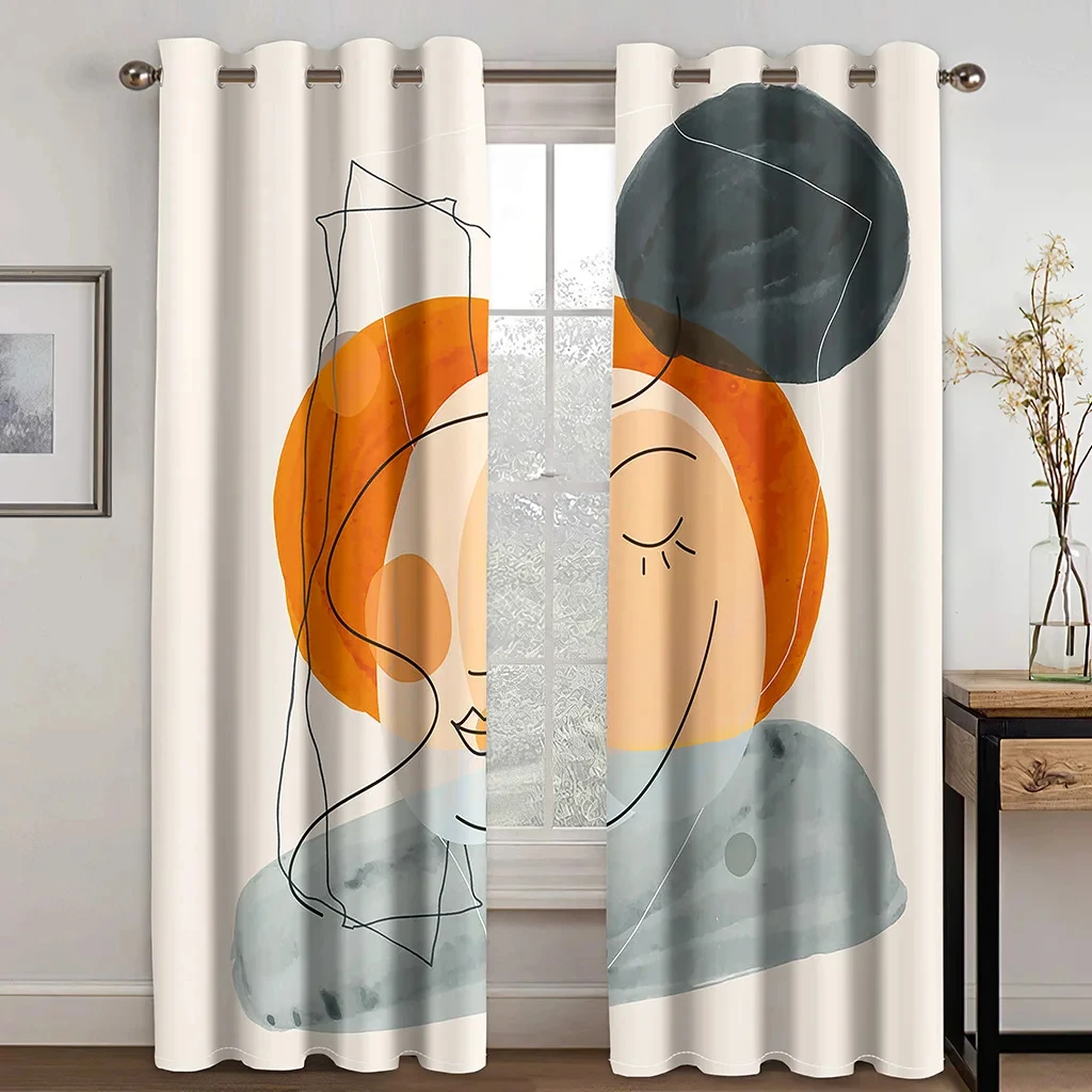 Abstract Geometric Design Art Modern Simplicity Blackout 2 Panels Curtains For Living Room Bedroom Window Drape Decor