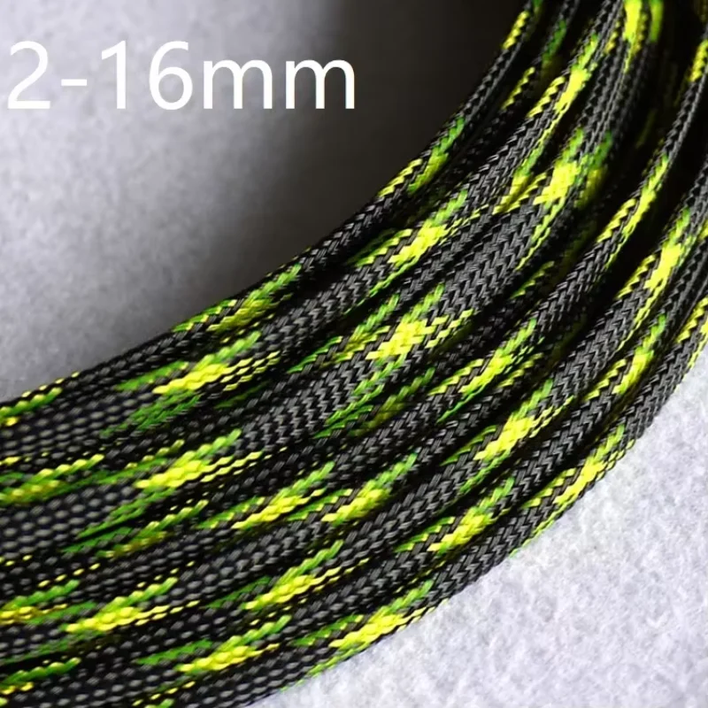 Black UV Yellow PET Braided Wire Sleeve 2 4 6 8 10 12 16mm Tight High Density Insulated Cable Protect Expandable Sheath