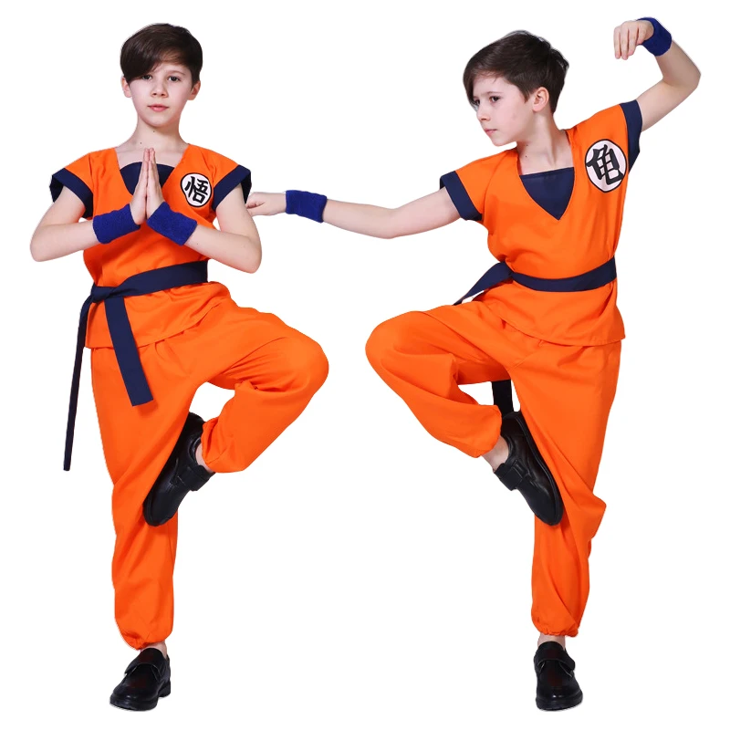 Хэллоуин Гоку Костюмы для взрослых и детей Сон Гоку Гуй Карнавал Аниме Косплей Праздничный костюм Хвост Запястье Парик Синее Золото Детское платье