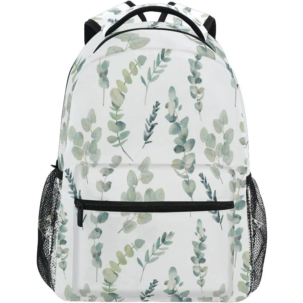 

Green Sage School Backpack for Kids Boy Girls Eucalyptus Leaf School Bag Daypack Spring Floral Laptop
