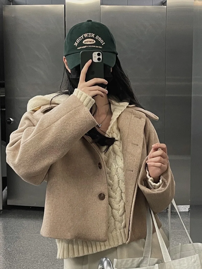 

Женское шерстяное пальто в стиле ретро, теплый кардиган свободного покроя, зимнее новое поступление, модная женская верхняя одежда