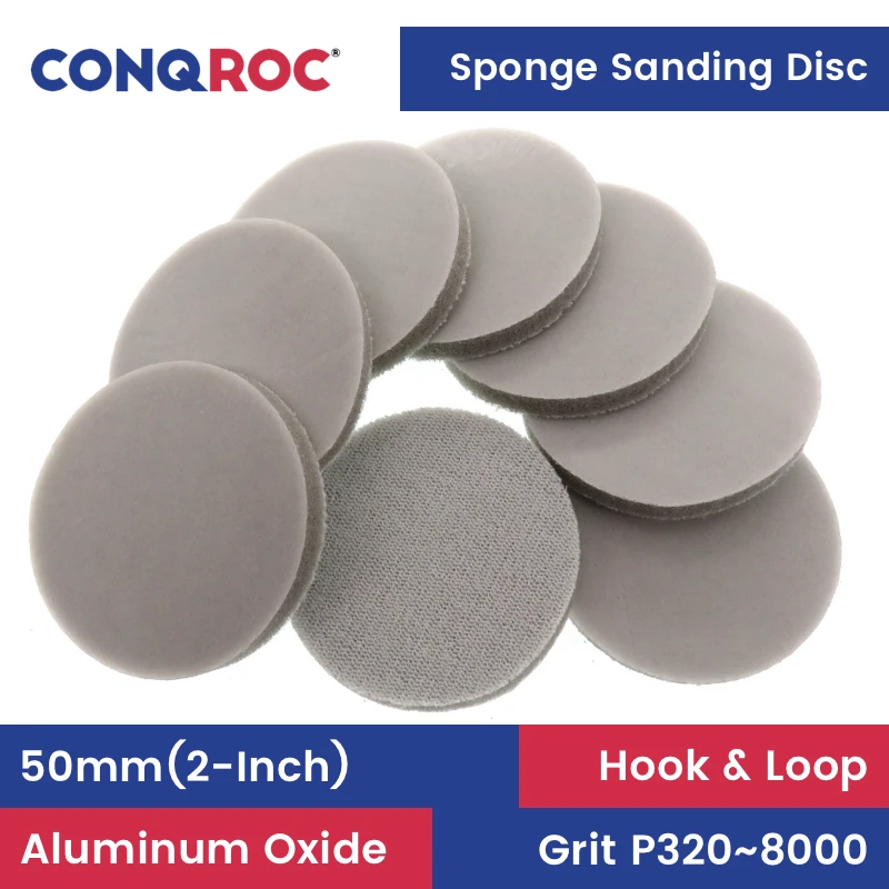50mm(2-Inch) Sponge Sanding Discs Aluminum Oxide Hook & Loop Dry and Wet Sanding Papers 25-Piece P320~8000