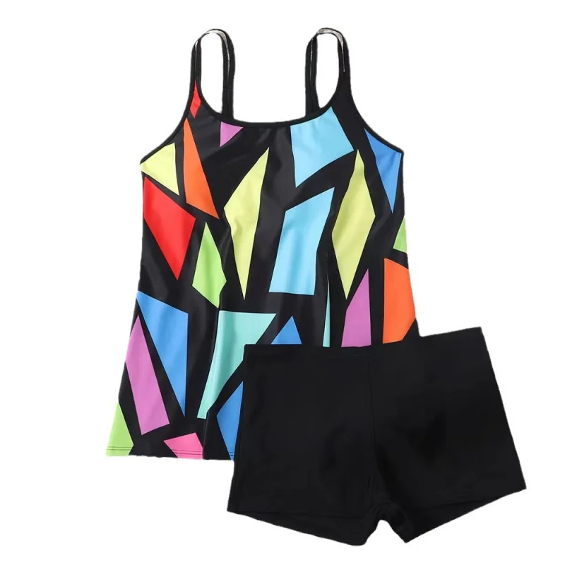 여성용 Tankini 수영복, 컬러 블록 투피스 세트, 플러스 사이즈, 보수적 스타일