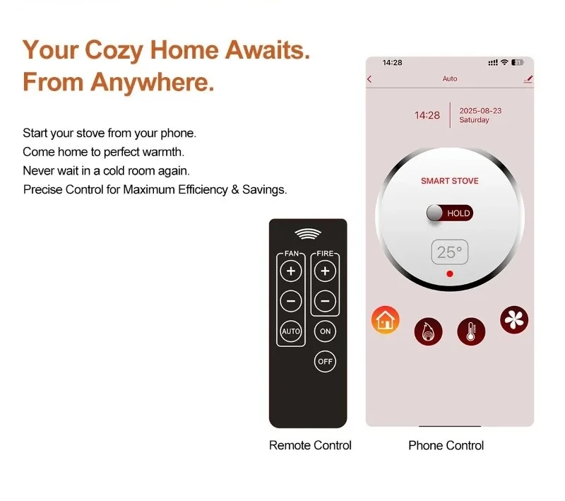 KM0605A CAST IRON Wifi Wood Pellet Stove With Wifi Remote Control Tiny Pellet Stove