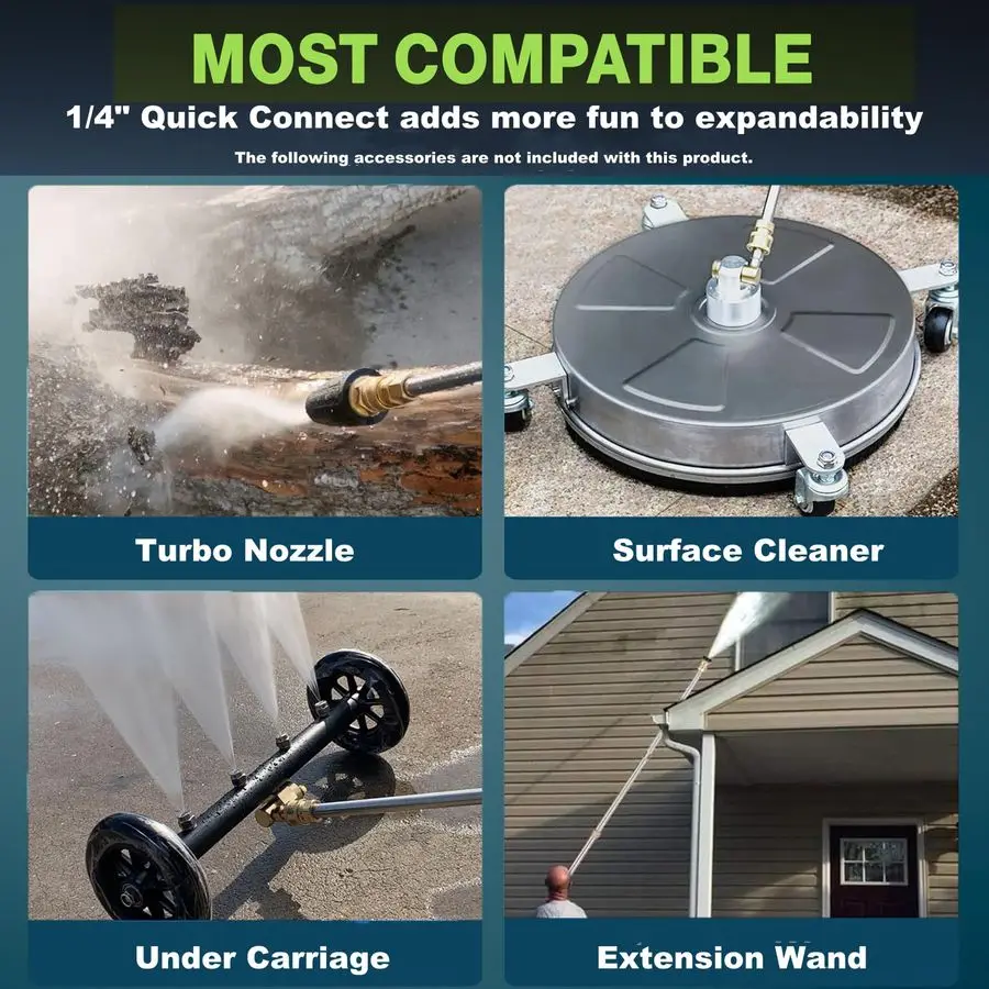 منظف 5000 رطل لكل بوصة مربعة بحد أقصى 4.0GPM مع خرطوم تمديد مرن بطول 33 قدمًا، 4 فوهات، مدفع رغوة، منظف طاقة يعمل بالطاقة للسيارات والباحات والدكتور