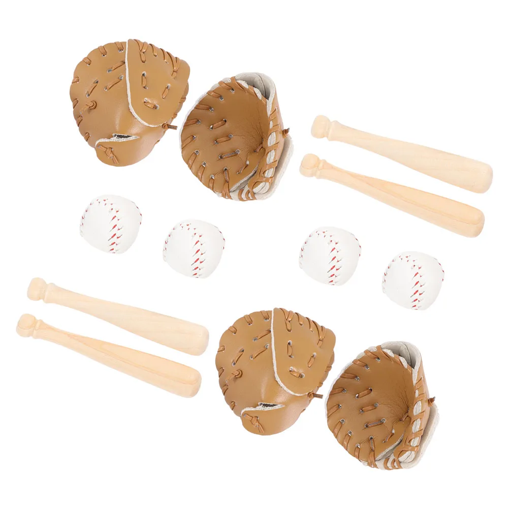 

House Baseball Mini Accessories 4 Sets Craft Bats Miniature Kits Toys Decor Party Favors Child Fun Playset Sports Items
