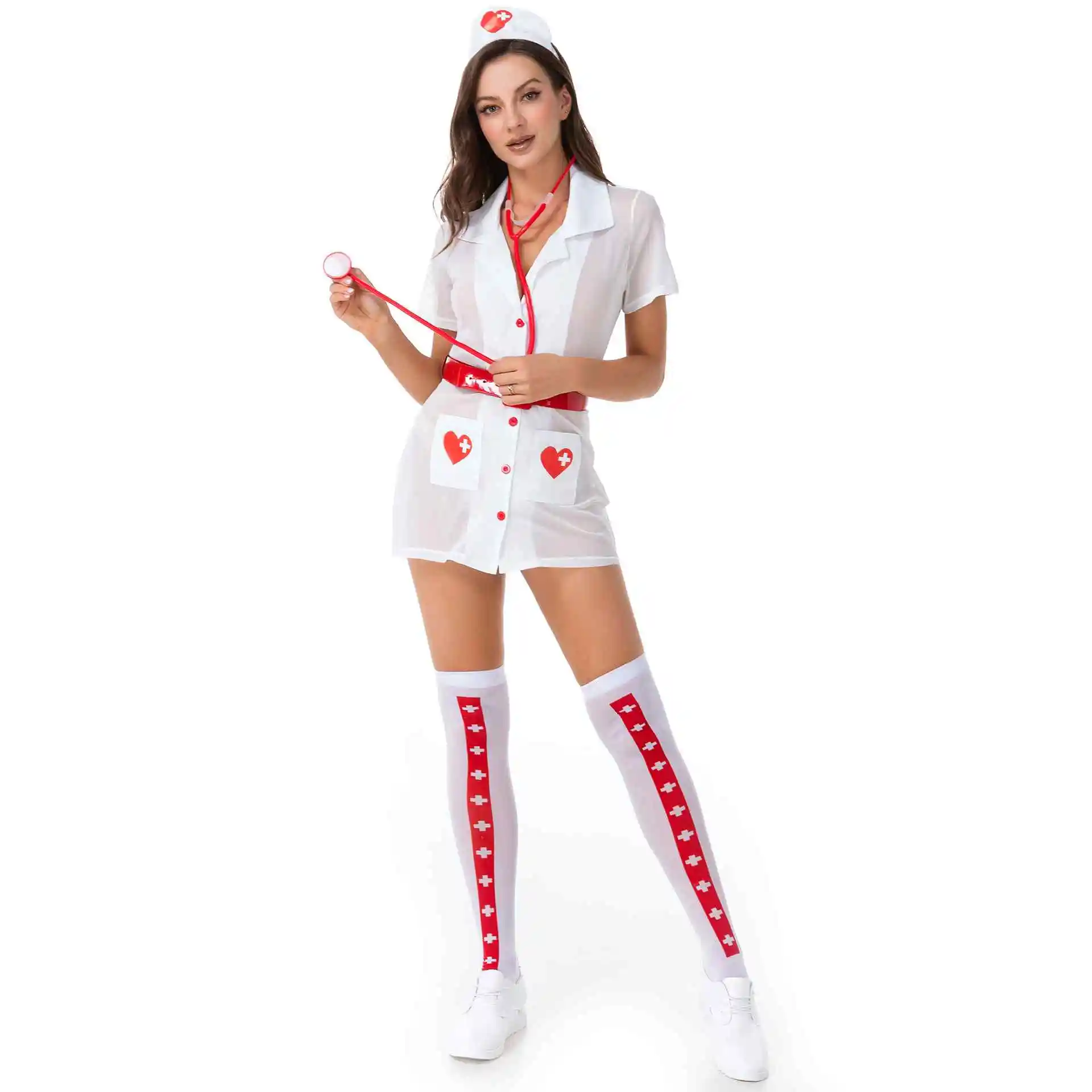 

Wholesale Women's Sexy V-Neck Cosplay Nurse Uniform Adult Lady Erotic Thin Roleplay Doctor Lingerie Dress Night Fliter Costumes