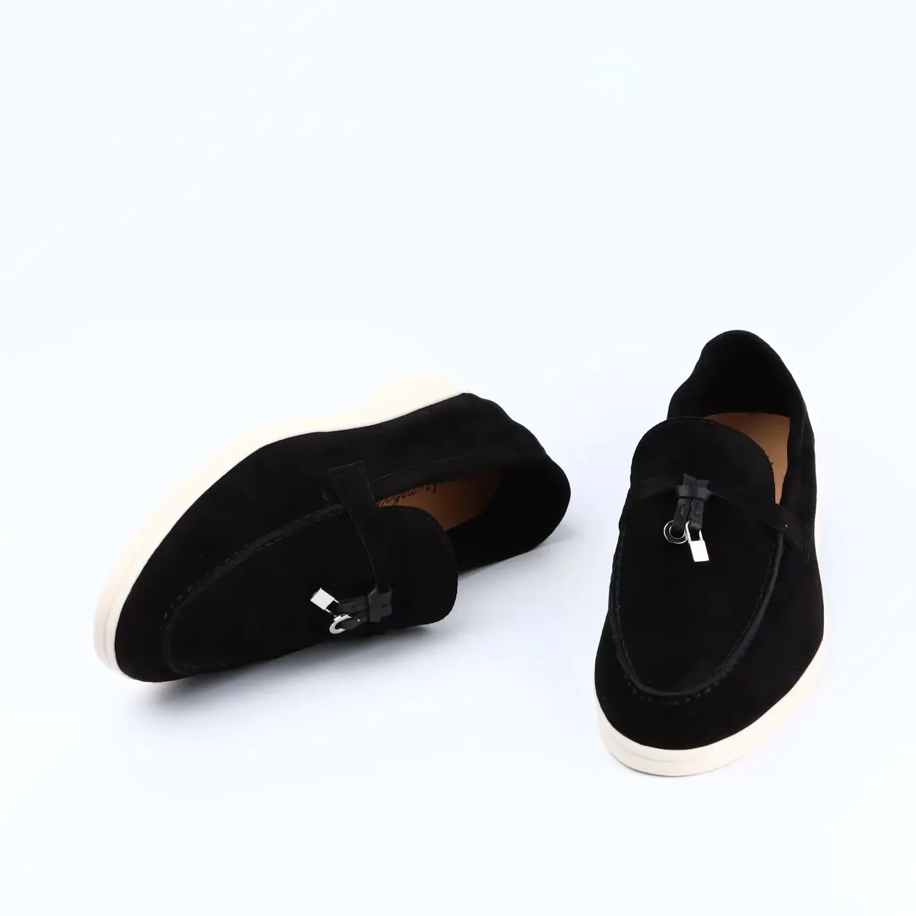 

Top Quality Suede Leather Women loafers 2023 Summer Flat Shoes Metal Lock Slip-on Causal Moccasin Comfortable Mules lazy shoes