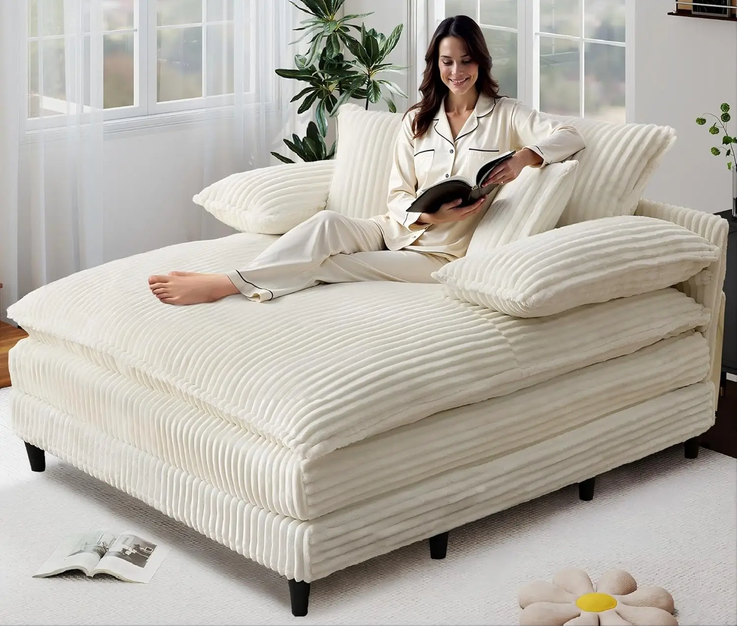 

Oversized Chaise Lounge Chair Indoor, 54.8" W Sofa Bed with Adjustable Backrest, Comfy Deep Seat Sleeper Couch Reading Chairs, C