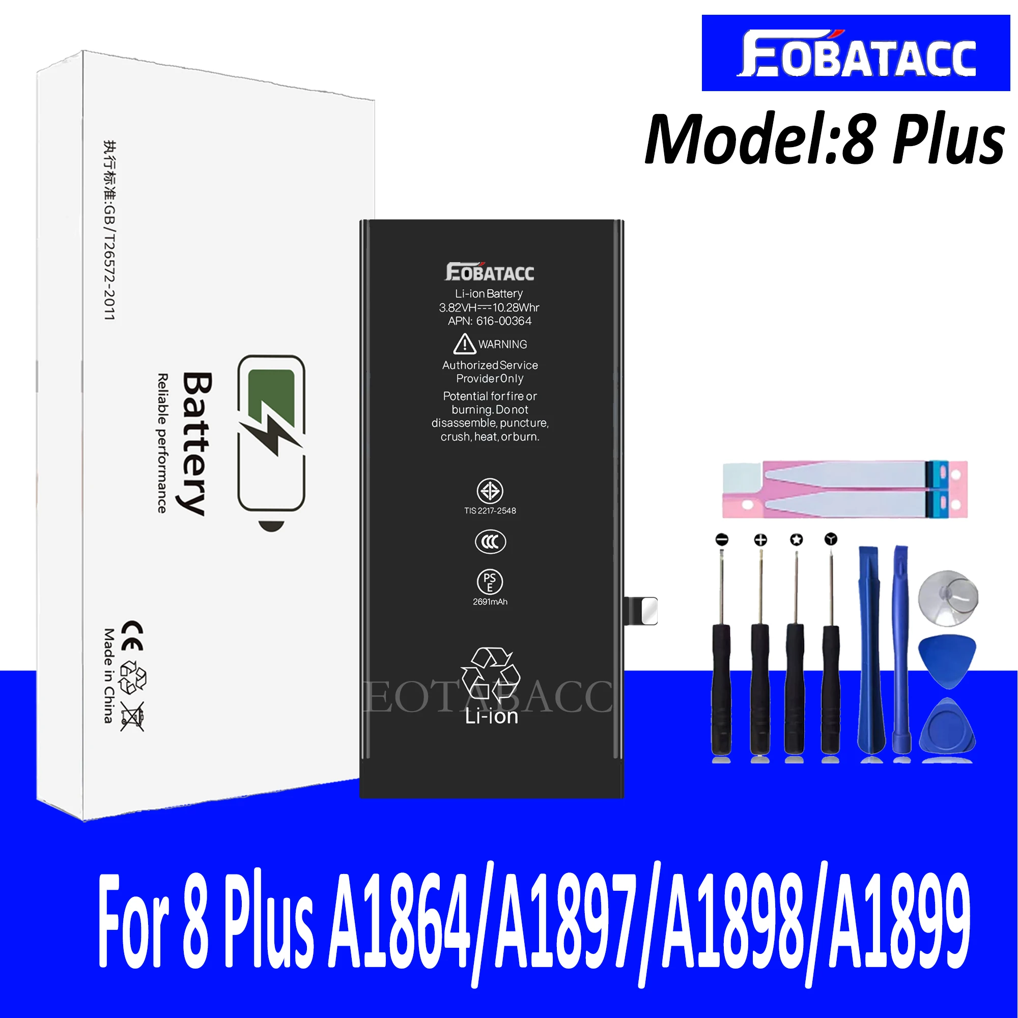 EOTABACC High Quality 100% Original Battery  For iPhone 8 PLUS 8plus A1864 A1897 A1898 A1899 Phone Battery+Tools