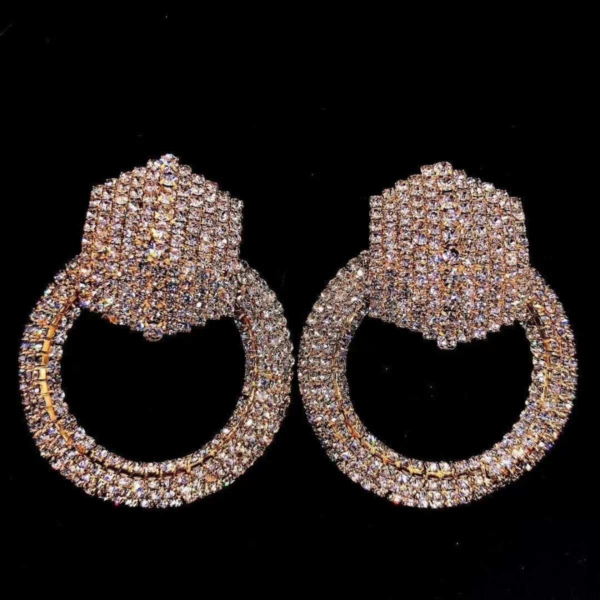 Exaggerated diamond studded circle earrings, European and American fashion full diamond earrings, personalized and trendy temper
