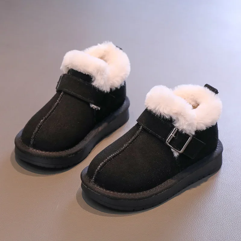 Children's Snow Boots 2024 Winter New Plush Warm Girls' Short Boots Fashion Soft Sole Kid's Casual Cotton Shoes