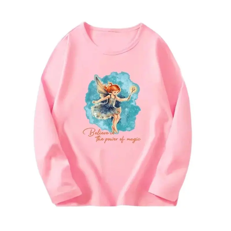 Mädchen magischen Engel drucken T-Shirt niedlichen kawaii Mädchen Langarm T-Shirt Kinder Prinzessin Cartoon T-Shirts Tops