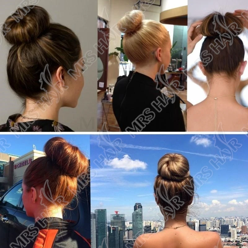 MRS HAIR Panini per capelli umani Artiglio su coulisse Coda di cavallo Pezzi di capelli flessibili Updo Ciambella Chignon Clip su panini per matrimoni e spettacoli