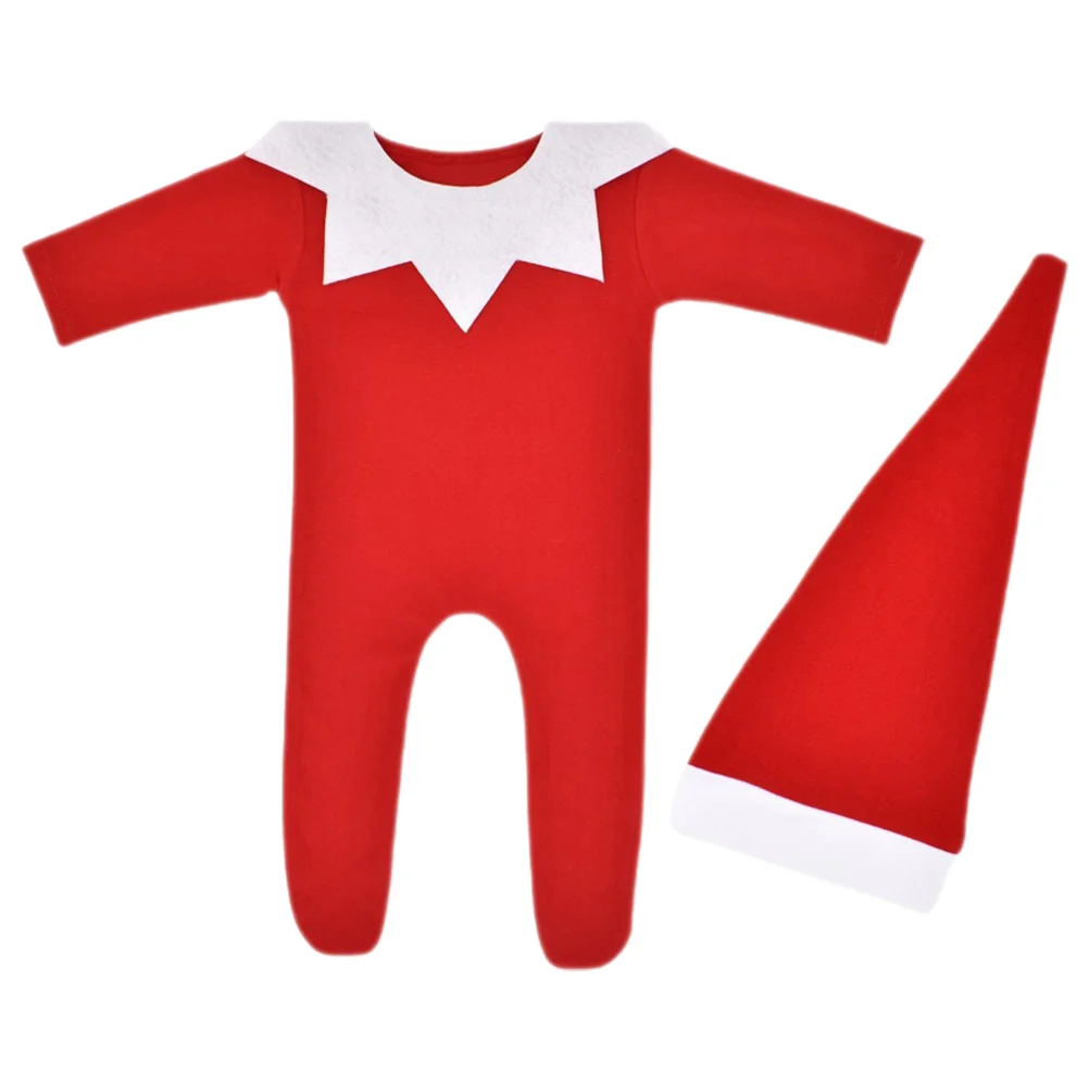 

1Set Infant Christmas Photography Romper Set Newborn Baby Long Sleeve Bodysuit Hat Collar Photo Prop Baby Romper
