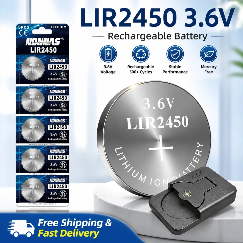 

LIR2450 3.6V Rechargeable Lithium Coin Battery Button Cell Replace CR2450 For Watch Toy Remote